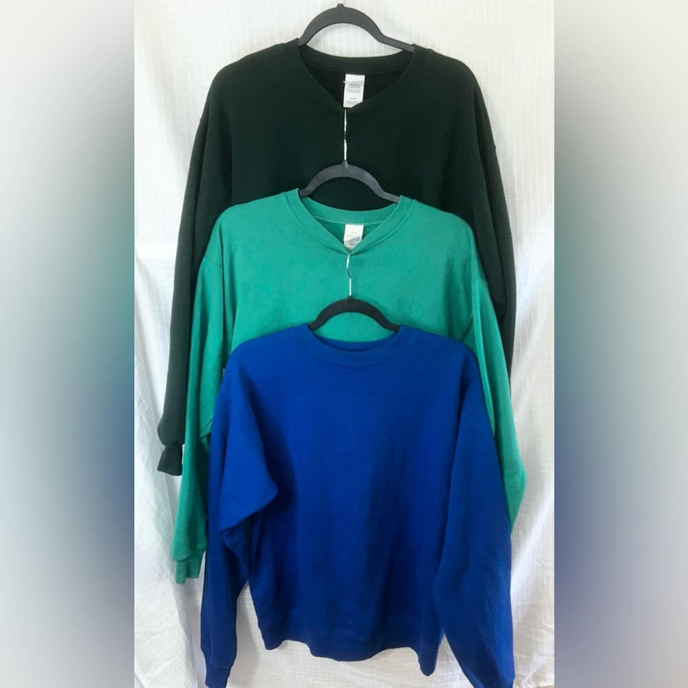 Hanes EcoSmart Sweatshirt Bundle (3) Women Medium Cozy Fleece Blue & Greens EUC